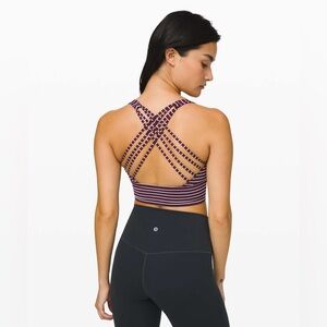 Lululemon Free to Be Bra *Wild Long Line Parallel Stripe Dark Adobe White size 4